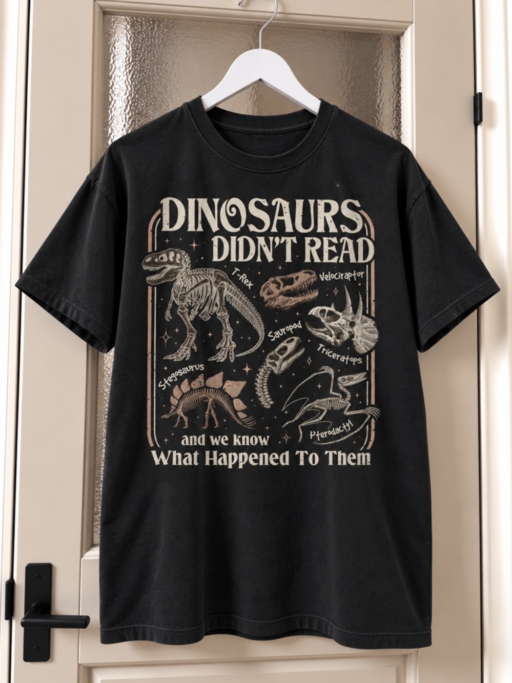 Dinosaur Skeletons National Park Horror Graphic Black T-Shirt
